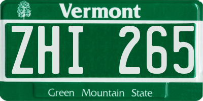 VT license plate ZHI265