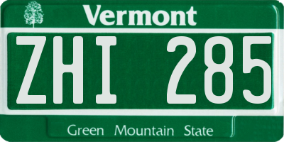 VT license plate ZHI285