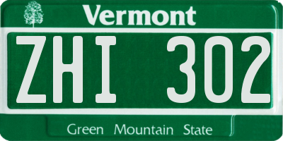 VT license plate ZHI302