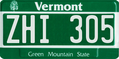 VT license plate ZHI305