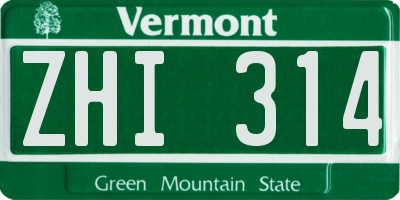 VT license plate ZHI314
