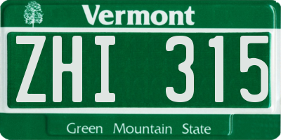 VT license plate ZHI315
