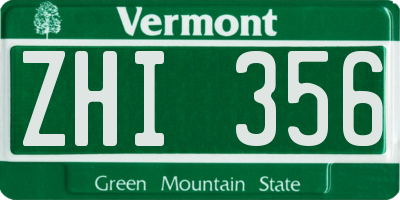 VT license plate ZHI356