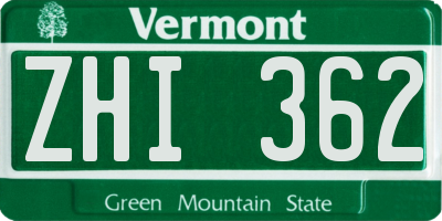VT license plate ZHI362