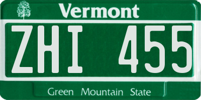 VT license plate ZHI455