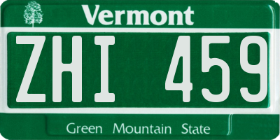 VT license plate ZHI459