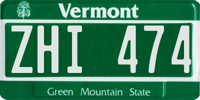 VT license plate ZHI474
