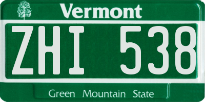 VT license plate ZHI538