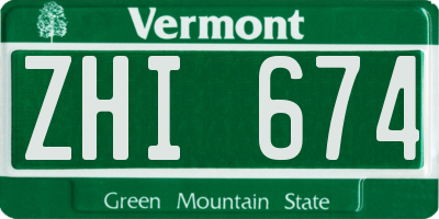VT license plate ZHI674