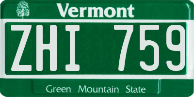 VT license plate ZHI759