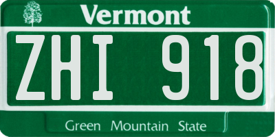 VT license plate ZHI918