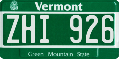 VT license plate ZHI926