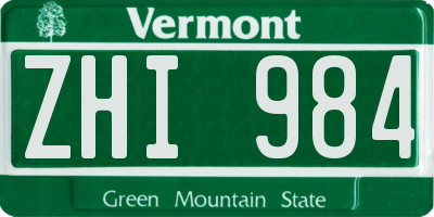 VT license plate ZHI984