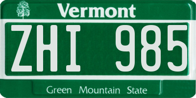 VT license plate ZHI985