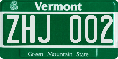 VT license plate ZHJ002