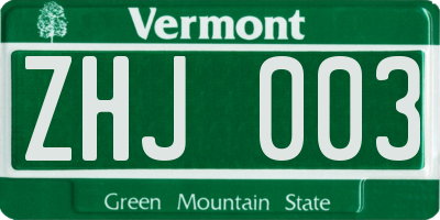 VT license plate ZHJ003