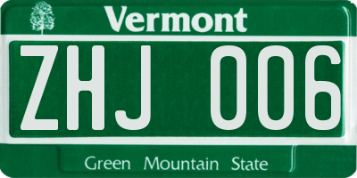 VT license plate ZHJ006