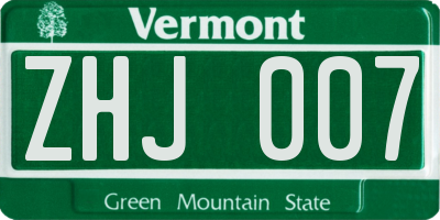 VT license plate ZHJ007