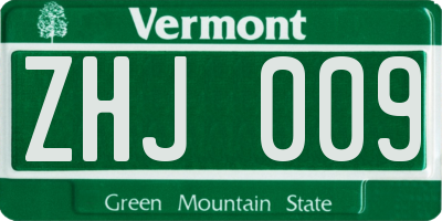 VT license plate ZHJ009