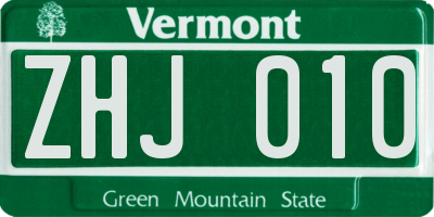 VT license plate ZHJ010