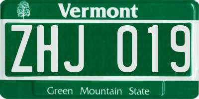 VT license plate ZHJ019