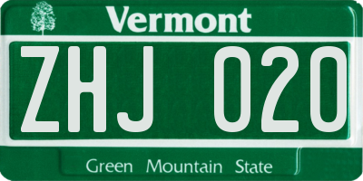 VT license plate ZHJ020