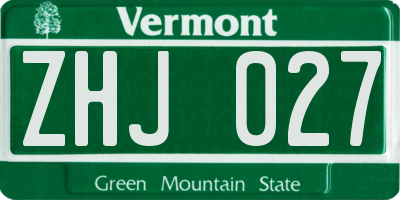 VT license plate ZHJ027