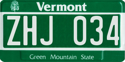 VT license plate ZHJ034