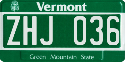 VT license plate ZHJ036