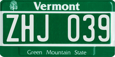 VT license plate ZHJ039