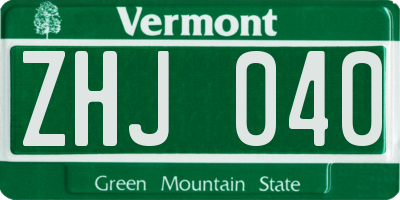 VT license plate ZHJ040