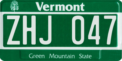 VT license plate ZHJ047