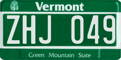 VT license plate ZHJ049