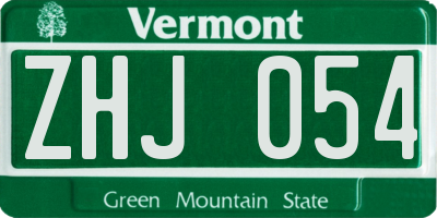 VT license plate ZHJ054