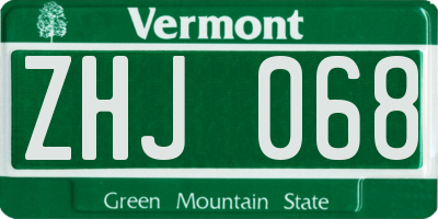 VT license plate ZHJ068