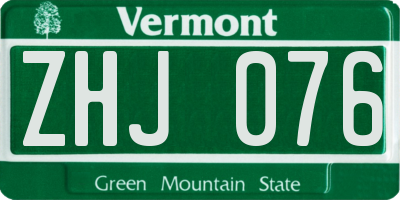 VT license plate ZHJ076