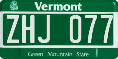 VT license plate ZHJ077