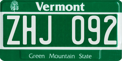 VT license plate ZHJ092
