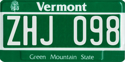 VT license plate ZHJ098