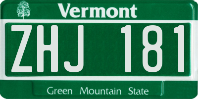 VT license plate ZHJ181