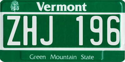 VT license plate ZHJ196