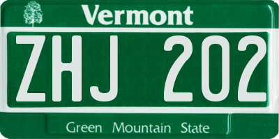 VT license plate ZHJ202
