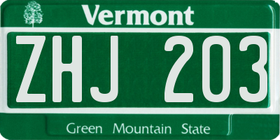 VT license plate ZHJ203