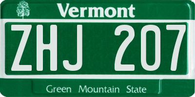 VT license plate ZHJ207