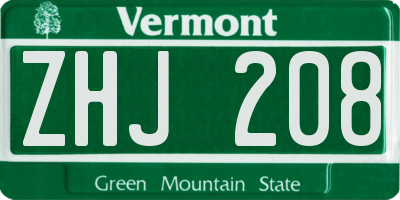 VT license plate ZHJ208