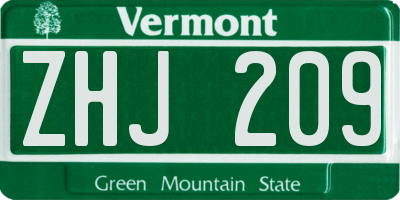 VT license plate ZHJ209