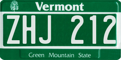 VT license plate ZHJ212