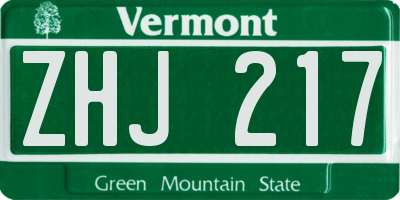 VT license plate ZHJ217