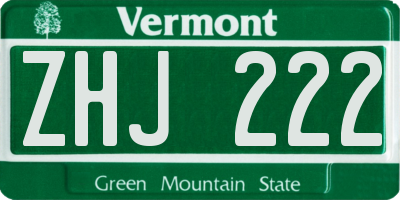 VT license plate ZHJ222