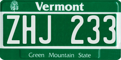 VT license plate ZHJ233